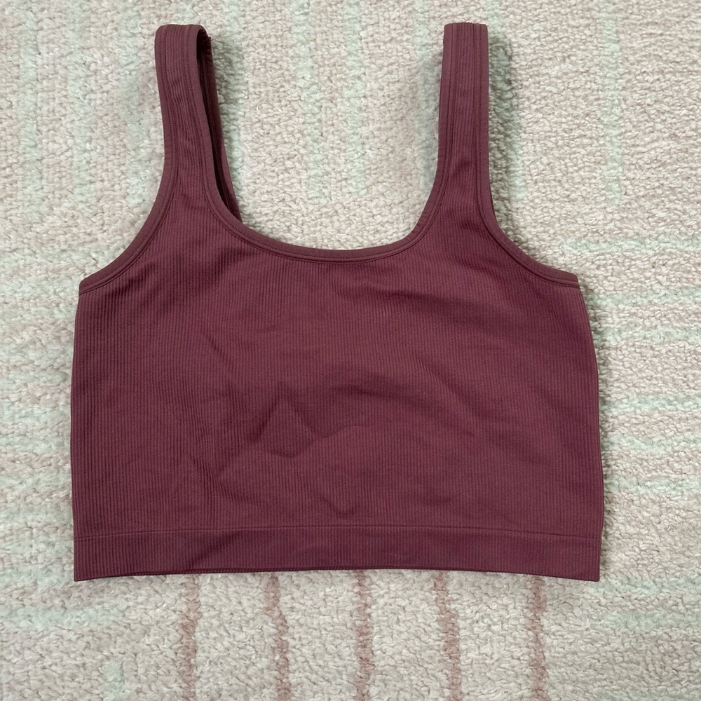 Athleta‎ Dusty Mauve Ribbed Cropped Tank Bra  Size XS Pilates Yoga Athleisure
